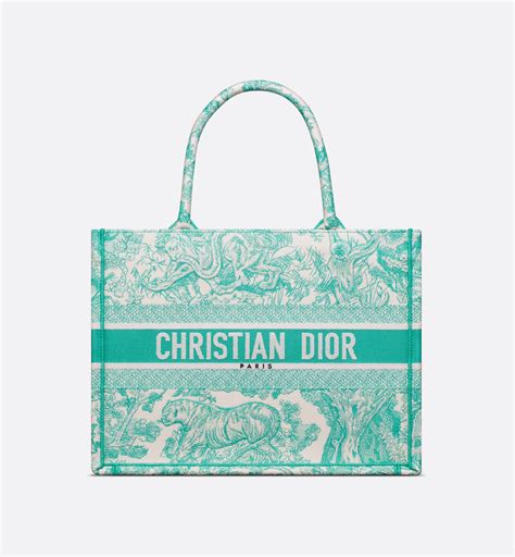 Medium Dioriviera Dior Book Tote Raffia with Aquamarina Toile 